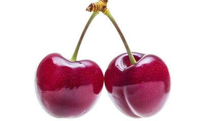 Aufkleber - Isolated cherries Two heart shaped sweet cherries on one stem isolated on white background : Generative AI
