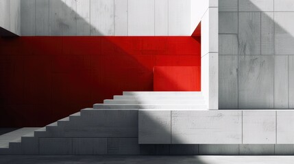 A red and white building with stairs