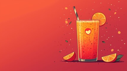 Simple illustration of a healthy smoothie with a like icon, [Nutritious Drink], [Social Media Likes], No logo, No Trademark, No text, minimal concept with copy space for stock photo