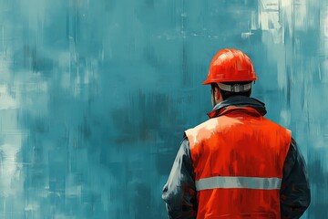 Wall Mural - minimalist illustration of an engineer in a hard hat and safety vest, [safety gear], [engineering wo