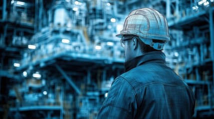 Wall Mural - basic sketch of an engineer directing a team on a rig, [team leadership], [offshore engineering], no