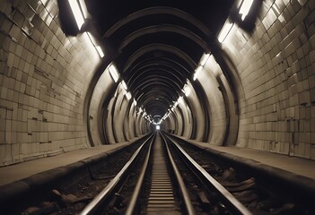 Wall Mural - urban infrastructure view underground close generative taking tunnel subway tubing ai transport train line rail railway speed track transportation transit tube light technology