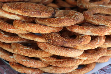 Wall Mural - turkish bagels or simits in a bakery