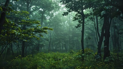 Wall Mural - A forest with trees and grass