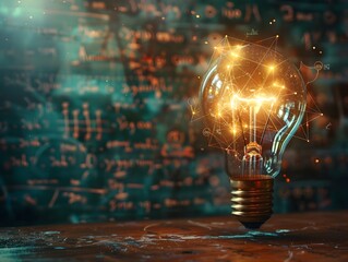 Canvas Print - Glowing Light Bulb Surrounded by Mathematical Formulas and Scientific Symbols Representing the Intersection of Creativity and Science