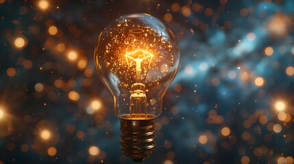 Poster - Glowing Light Bulb Floating in Cosmic Space Symbolizing Limitless Ideas and Boundless Creativity