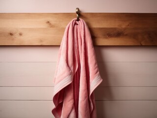 Pink towel on a wooden decorative hook