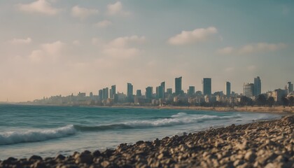 view strict modern Tel shore Aviv Beach Water Sky Office Nature City Landscape Building Sea Architecture Wave Blue Color Hotel Sand Financial Skyline Urban Cityscape Weather Mediterra