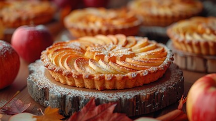 Poster - Apple Tart with Powdered Sugar on Wooden Surface