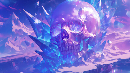 an ice skull surrounded by ice crystals.