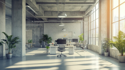 Wall Mural - A large open office space with a lot of natural light and plants