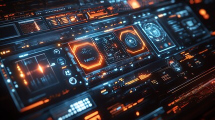 Poster - Futuristic Interface with Glowing Lights.