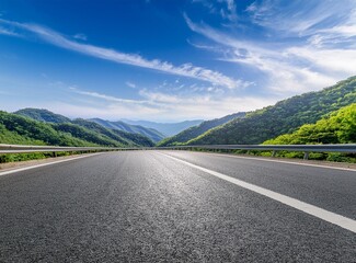 Empty highway asphalt road and beautiful sky mountain landscape