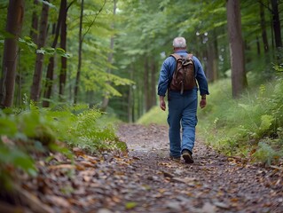 Poster - Overweight Hiker Appreciating Nature on Forest Trail