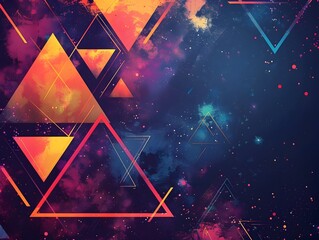 Poster - Bold Geometric Frame with Vibrant Triangles and Polygons  Ideal for Modern Designs and Creative Digital Art Projects