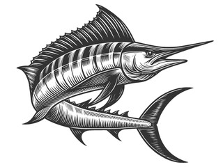 sailfish blue marlin fish sketch engraving generative ai fictional character vector illustration. sc