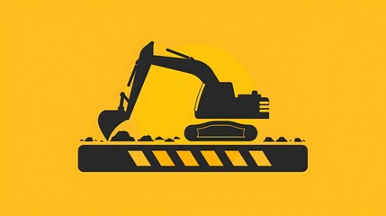 Wall Mural - Yellow Excavator Digging at Construction Site with Rubble and Debris