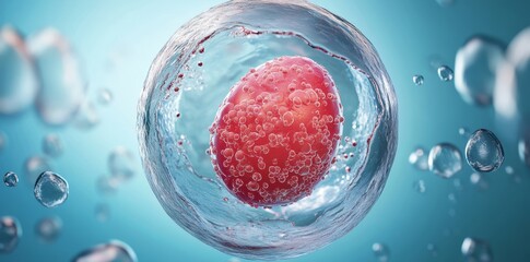 Poster - CGI render with blue color of an IVF cell and needle being injected