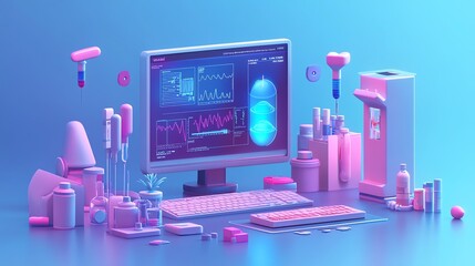Aufkleber - Neon Pink and Blue 3D  Lab Workstation.