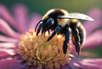 Wall Mural - bumblebee macro Background Flower Isolated Nature Animal Orange Eye Bee Body Yellow Insect Pain Jacket Invertebrate Toxic Pollination Sting Wasp Wing Legs Leg Aerial Danger Itch Insec