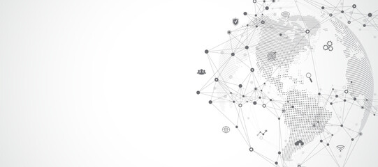 Leinwandbilder - Global network connection banner design template. Header social network communication in the global business concept. Big data visualization. Internet technology