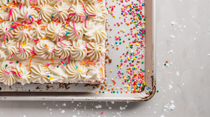 Wall Mural - Decorated sheet cake, uncut, resting on a simple baking sheet