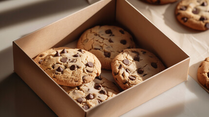 Canvas Print - Chocolate chip cookies in an open rectangular box with a simple design