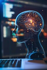 Poster - Futuristic AI Concept with Digital Brain and Neural Network Visualization
