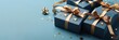 © Shutter2U - Blue gift boxes with gold ribbon on blue background.
