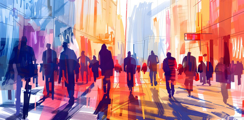 Poster - Colorful City Street Illustration