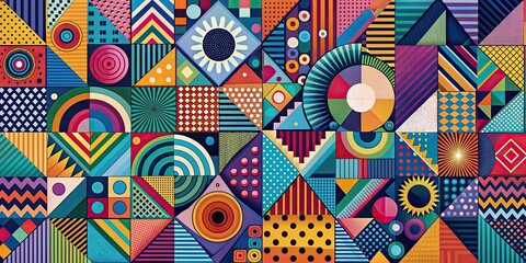 Poster - Abstract artwork depicting colorful geometric shapes and patterns, abstract, artwork, vibrant, colorful, geometric