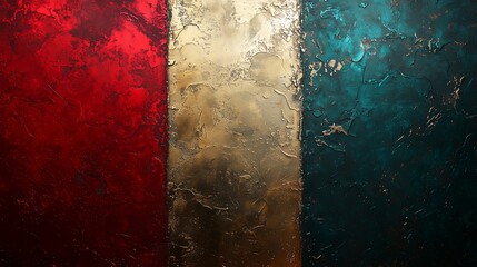 Canvas Print - An abstract composition showcases striking red, gold, and green hues on a textured surface, evoking emotions associated with heritage