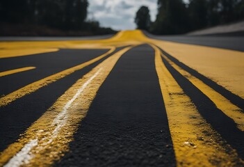 Wall Mural - paint yellow black transportation line space asphalt background road view top texture street pattern surface single roadway urban grey way traffic