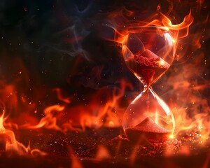 Poster - Dramatic Hourglass with Fiery Red Sand in Explosive Cosmic Background