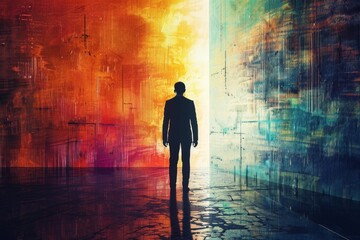 Canvas Print - businessman in a conceptual artistic background.