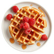 © Bismillah - Delicious waffle breakfast with fresh raspberries and maple syrup on a white plate