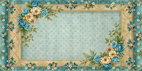 Canvas Print - Vintage blue floral scrapbook page with decorative frame , vintage, blue, floral, scrapbook, page, decorative, frame, antique