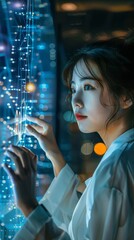 Poster - young woman interacting with futuristic digital interface