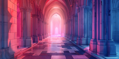 Poster - Pink and Blue Hallway - 3D Illustration