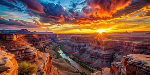 Canvas Print - Vibrant sunset over a vast, colorful canyon , sunset, vibrant, canyon, landscape, scenic, nature, breathtaking, colors, panorama