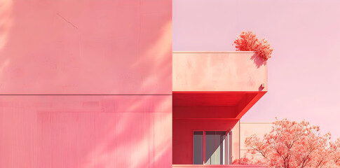 Canvas Print - Pink Building with Window and Balcony Illustration