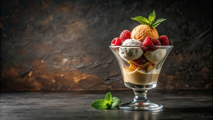 Poster - Seductive ice cream dessert served in a glass, tempting, sweet, indulgent, creamy, delicious, gourmet, elegant, dessert