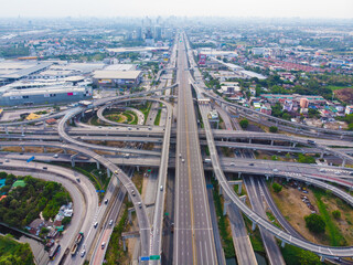 Wall Mural - Aerial view city transport curve return junction road with car transport industrial