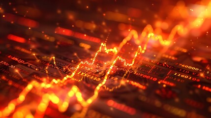 Poster - A Glowing Stock Market Chart Over Red and Yellow Numbers and Lines