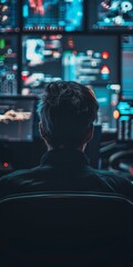 Poster - Cyber defense specialist seen from the back.