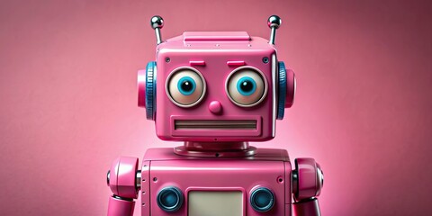 Canvas Print - Pink robot with blue eyes, robot, pink, blue eyes, futuristic, technology, artificial intelligence, cute, sci-fi