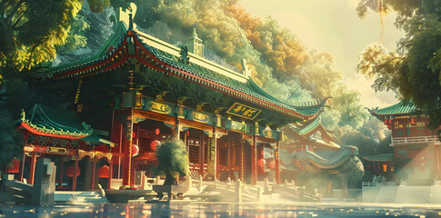 Canvas Print - 3D Illustration of a Traditional Chinese Temple