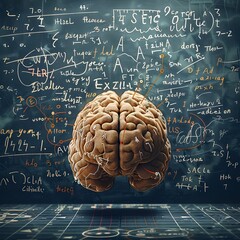 Poster - Intellectual Brain Surrounded by Floating Mathematical Formulas and Equations Representing Cognitive Capacity