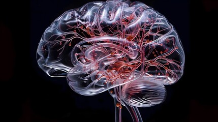 Poster - Transparent Brain with Visible Neural Networks and Circulatory System Medical Concept