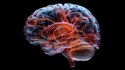 Poster - Transparent Brain with Visible Vessels and Neural Networks Medical and Anatomical Concept